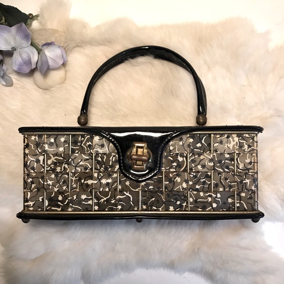 Vintage Handbags - Vintage 1940s Frame Box Bag Woven Handpainted